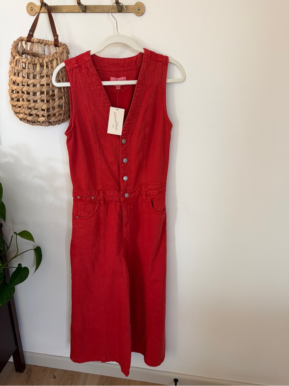 Sleeveless Red Button-Front jumpsuit